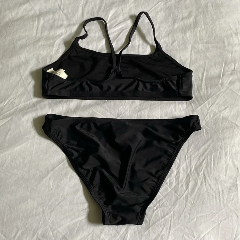 Nike Core Solids Sport 2-Piece size 12 racer back bikini top swimsuit set black - Picture 2 of 13